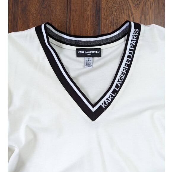 Karl Lagerfeld Paris Collegiate Puffy Sleeve Monogram Neck S - Picture 2 of 5